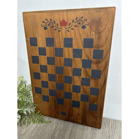 Vintage Wooden Chess Checkers Board Game Board Folk Art Country Cottage - Picture 3 of 10